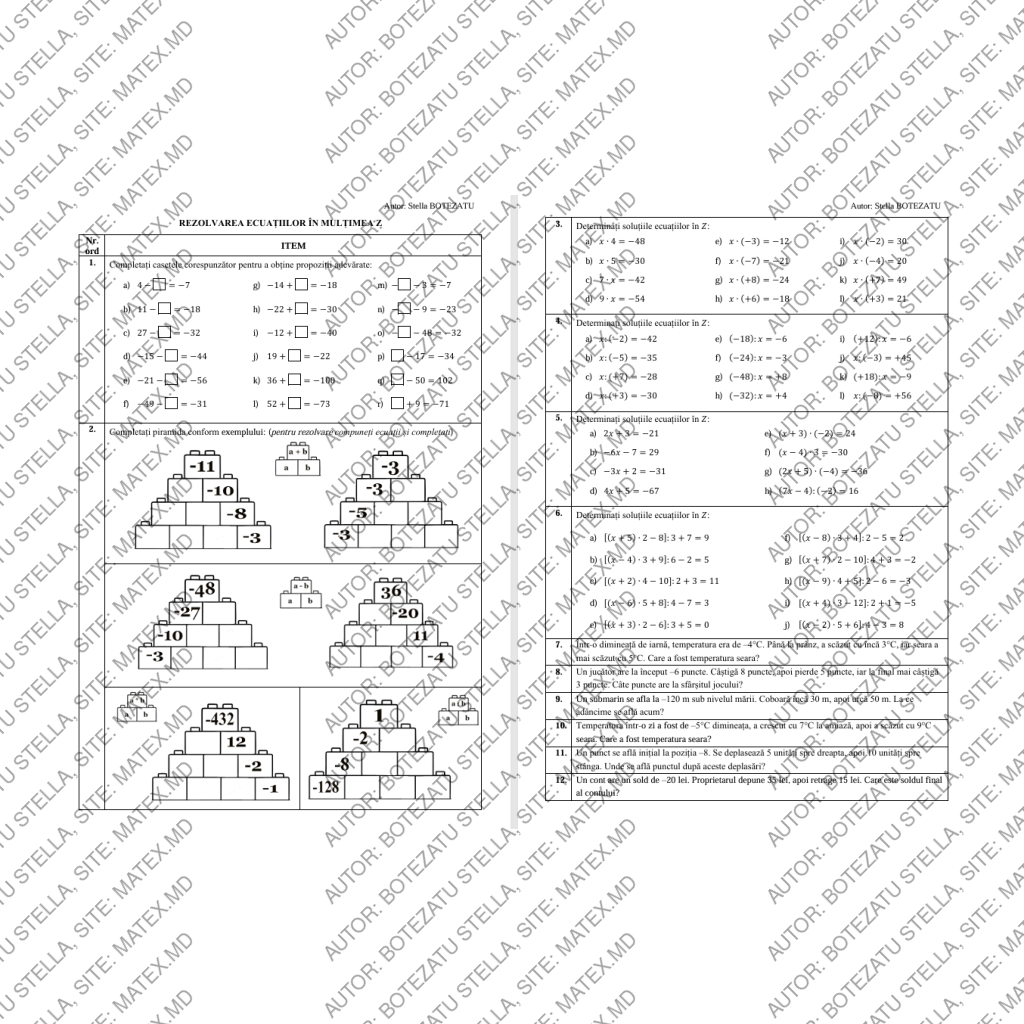 Rezolvarea ecuațiilor în mulțimea Z (Clasa 6)