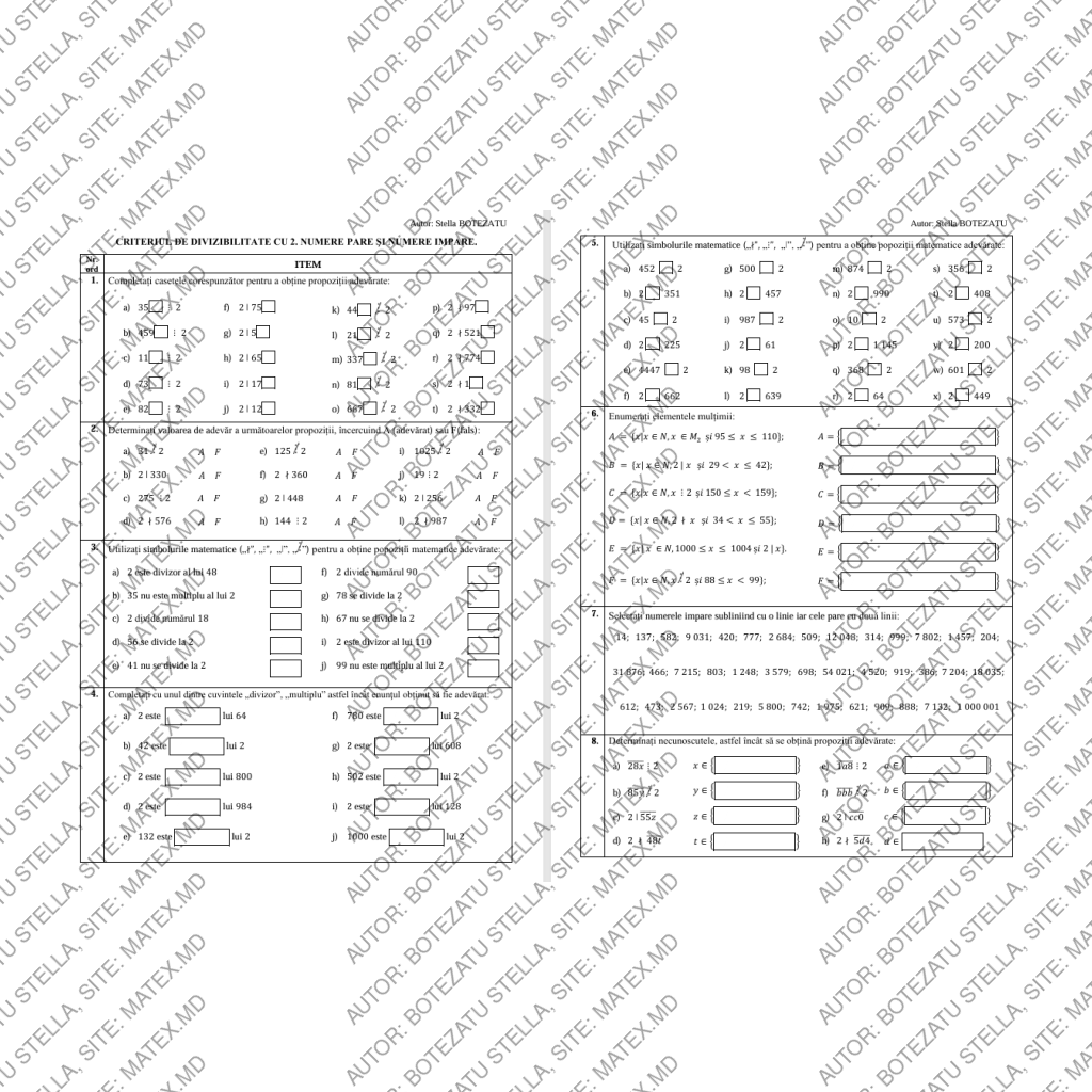 Criteriul de divizibilitate cu 2. Numere pare, numere impare(Clasa 5)