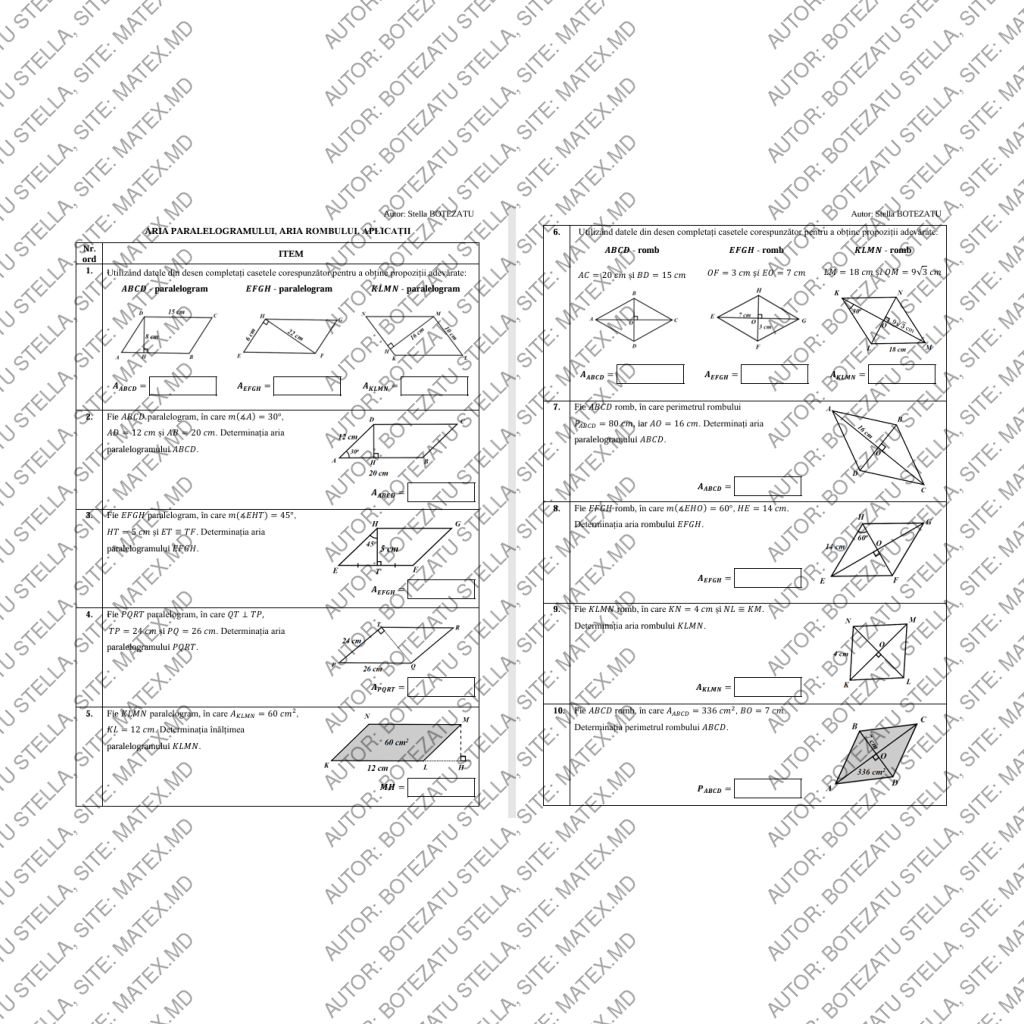 Aria paralelogramului. Aria rombului(Clasa 9)