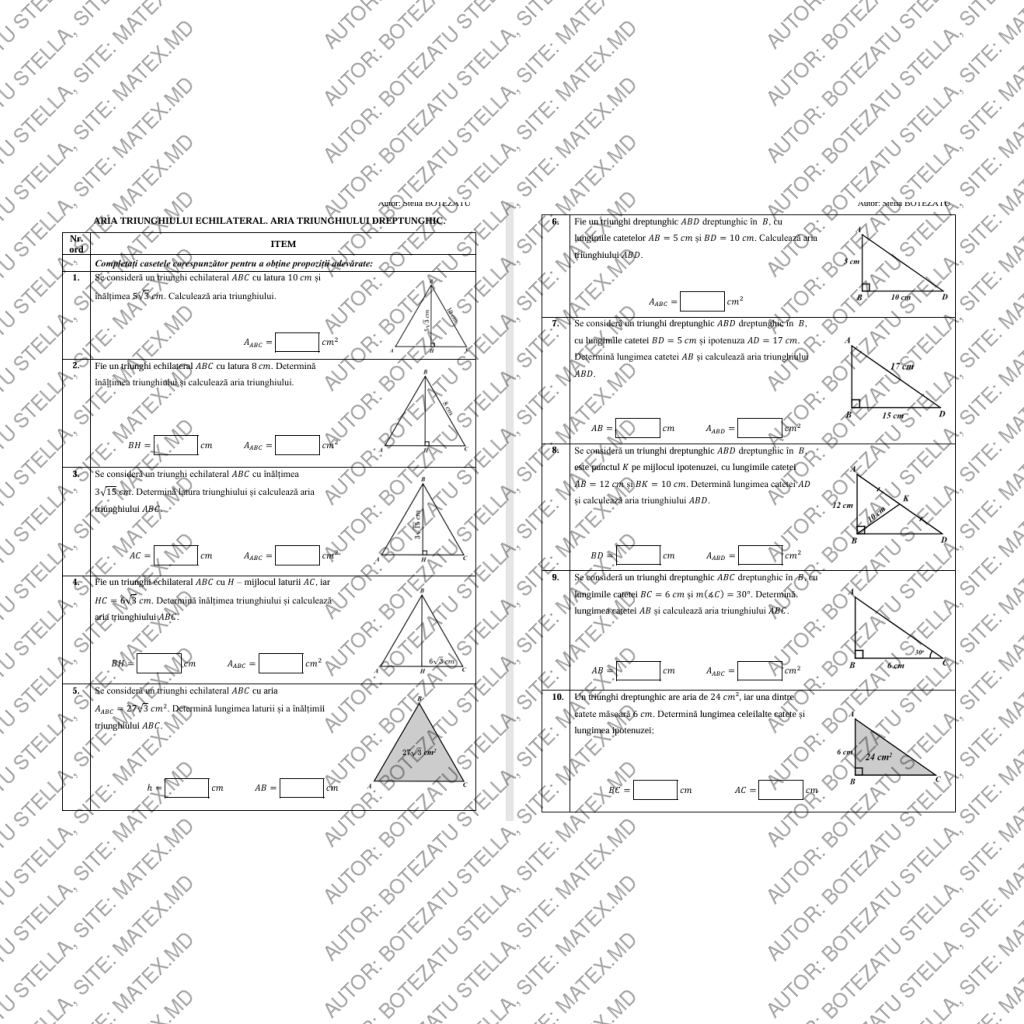 Aria triunghiului echilateral . Aria triunghiului dreptunghic.(Clasa 9)