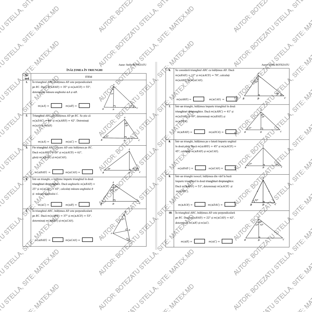 Linii importante în triunghi - înălțimea.(Clasa 7)