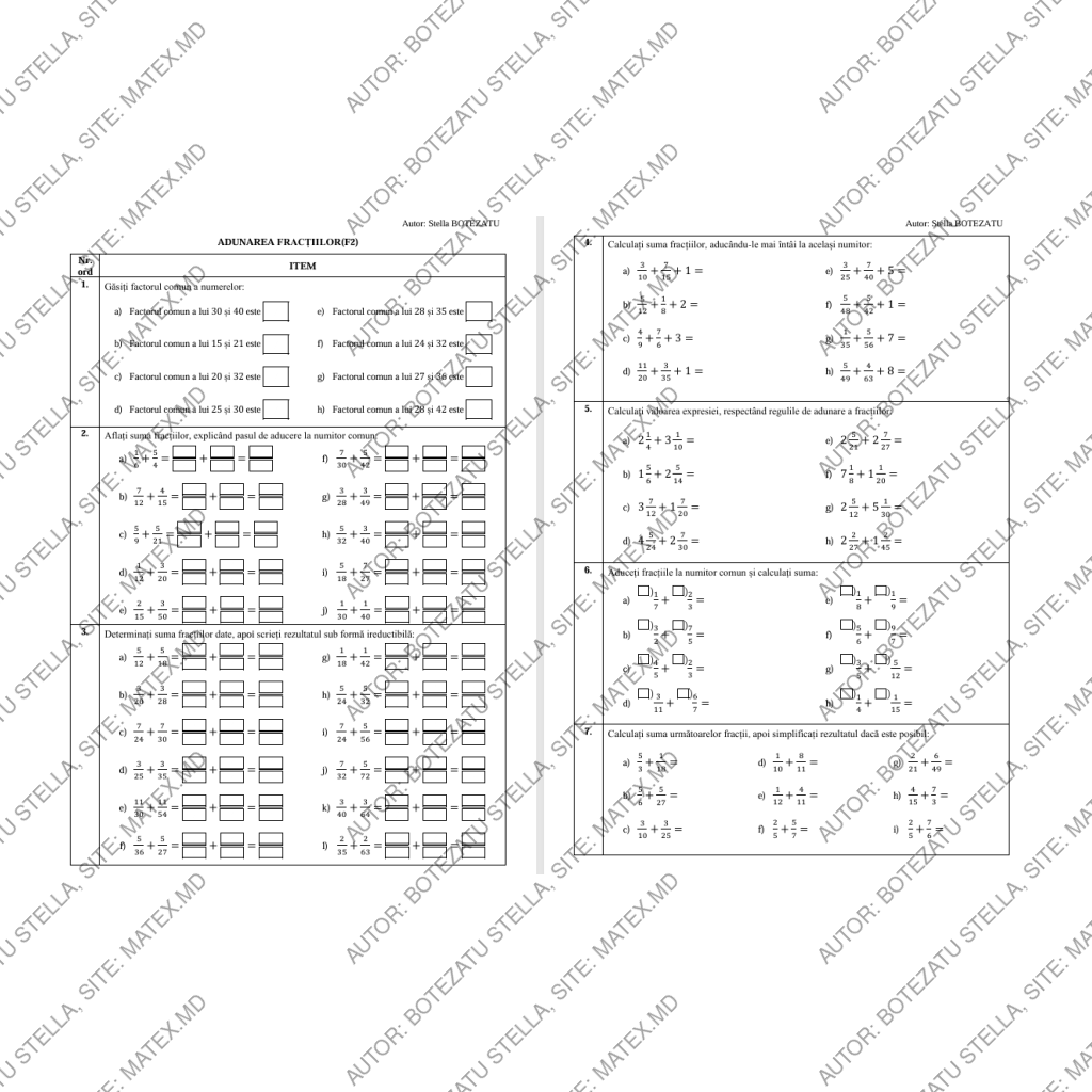 Adunarea fracțiilor(Clasa 5)