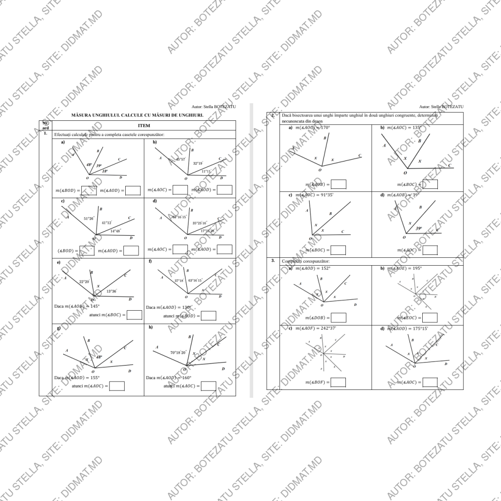MĂSURA UNGHIULUI. CALCULE CU MĂSURI DE UNGHIURI. (Clasa 6-8)