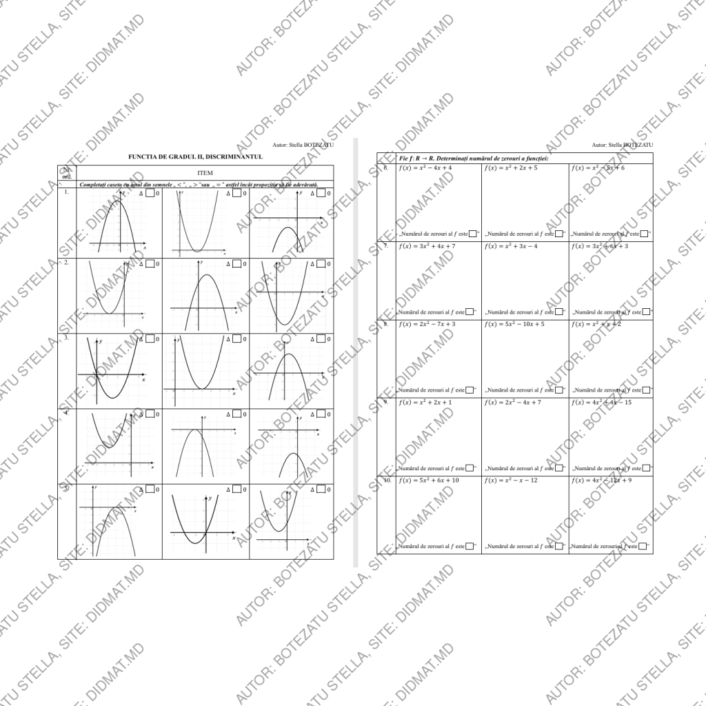 Funcția de gradul doi. Mulțimea soluțiilor. (Clasa 9)