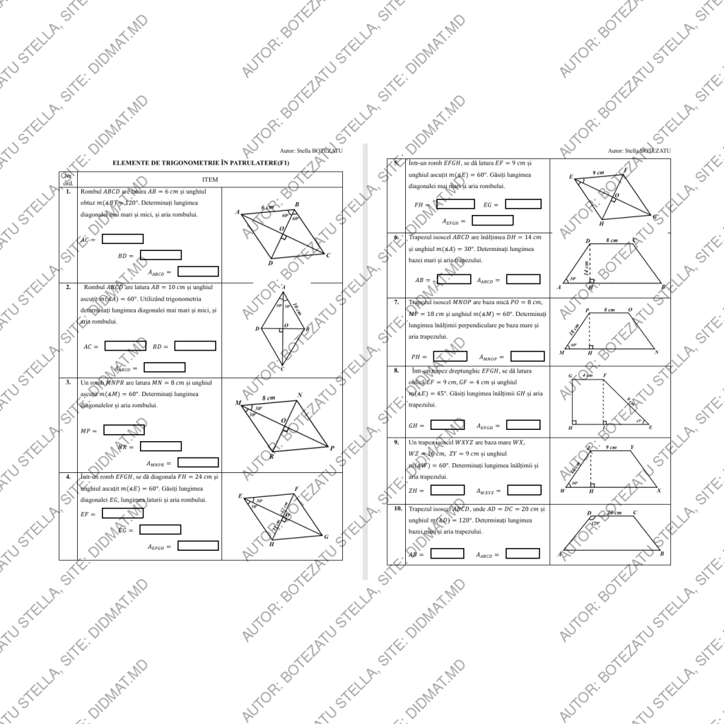 Elemente de trigonometrie în patrulatere.(Clasa 8)
