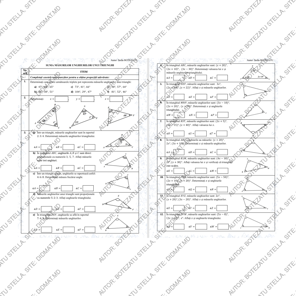 Suma măsurilor unghiurilor unui triunghi(Clasa 7)